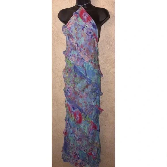 Zara | Dresses | Zara Halter Watercolor Ruffle Maxi Dress | Poshmark